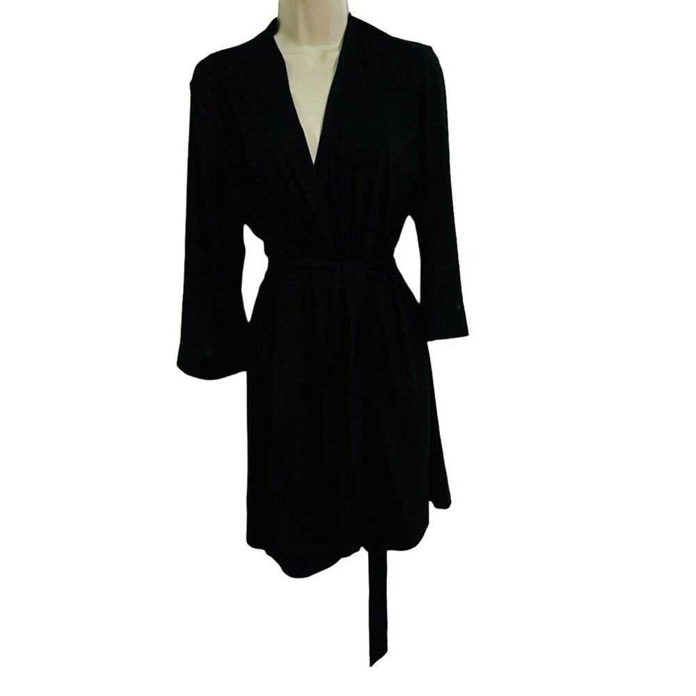 In Bloom Black Robe Dressing  Thigh Length Tie Belt Womens S/M